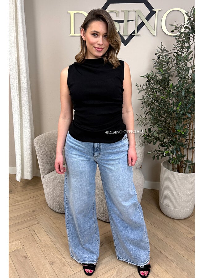 BLACK - 'DAISY TOP' - STRETCH RUCHED CLASSY TOP