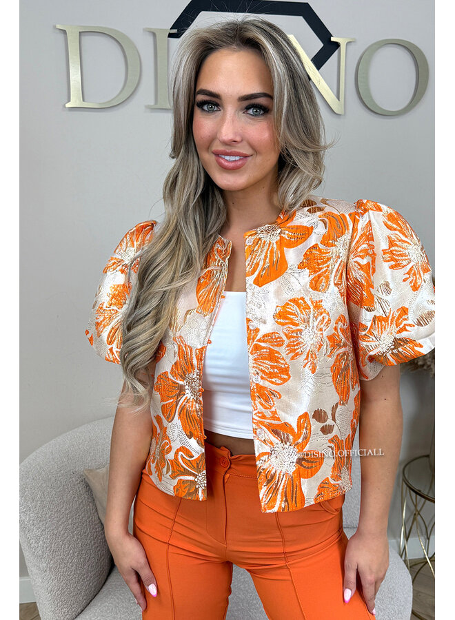 ORANGE - 'JAIMY TOP' - BUTTON UP EXCLUSIVE JACQUARD PRINT JACKET