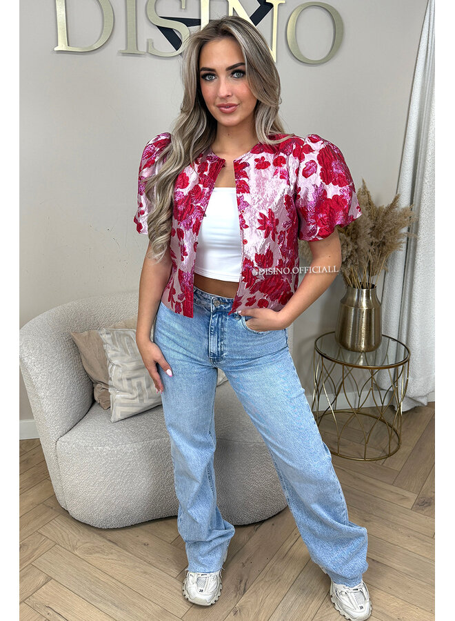 FUCHSIA - 'JAIMY TOP' - BUTTON UP EXCLUSIVE JACQUARD PRINT JACKET