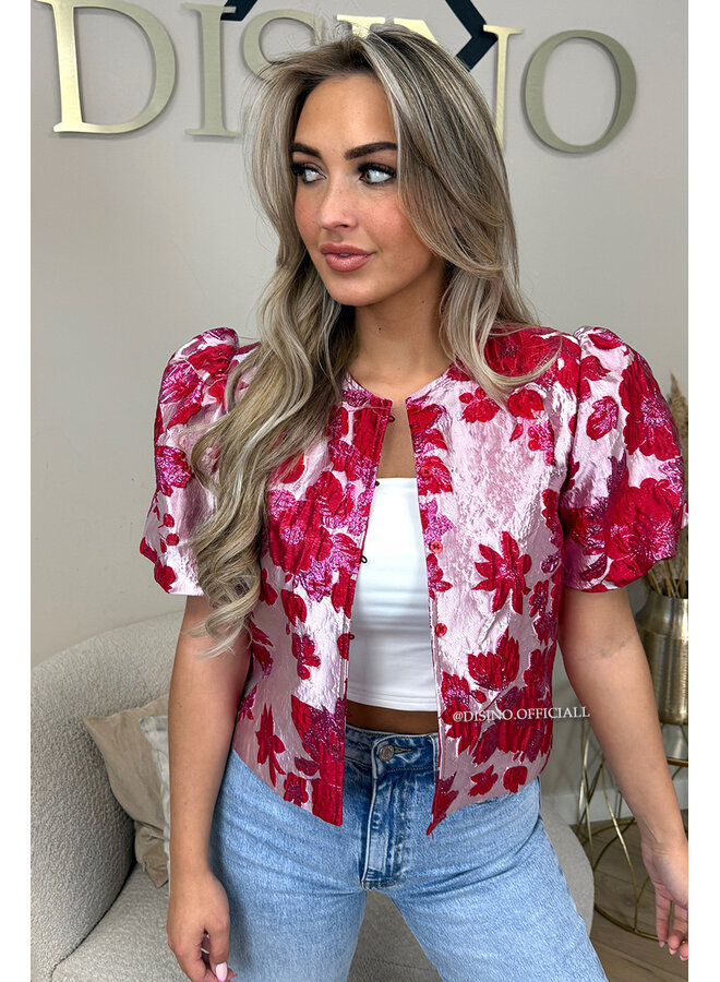 FUCHSIA - 'JAIMY TOP' - BUTTON UP EXCLUSIVE JACQUARD PRINT JACKET