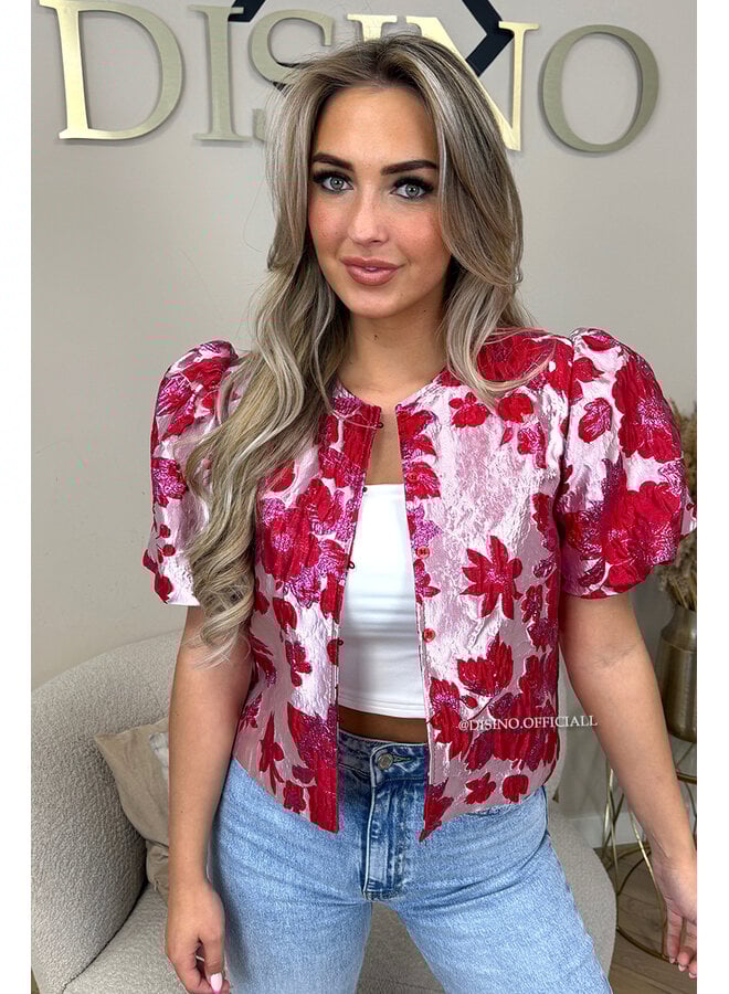 FUCHSIA - 'JAIMY TOP' - BUTTON UP EXCLUSIVE JACQUARD PRINT JACKET