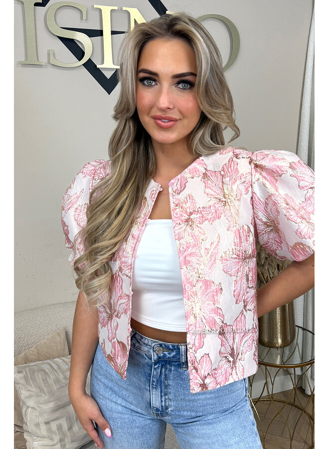 PINK - 'JAIMY TOP' - BUTTON UP EXCLUSIVE JACQUARD PRINT JACKET