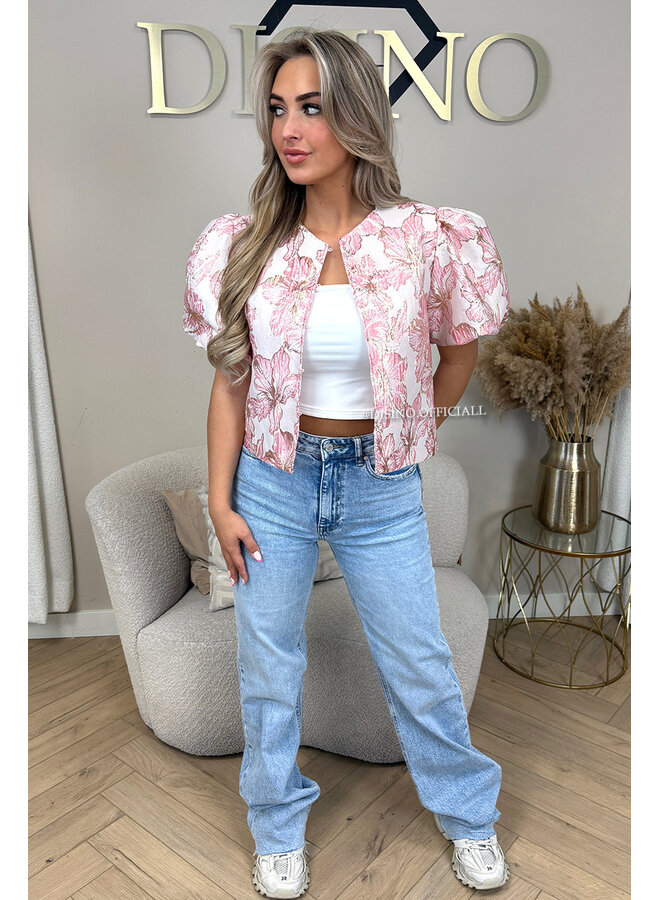 PINK - 'JAIMY TOP' - BUTTON UP EXCLUSIVE JACQUARD PRINT JACKET
