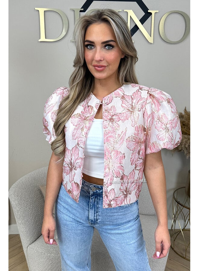 PINK - 'JAIMY TOP' - BUTTON UP EXCLUSIVE JACQUARD PRINT JACKET