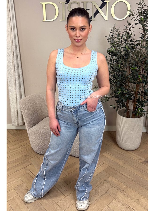 LIGHT BLUE - 'LYNN BODY' - VIRAL MIRROR STUDS BODYSUIT