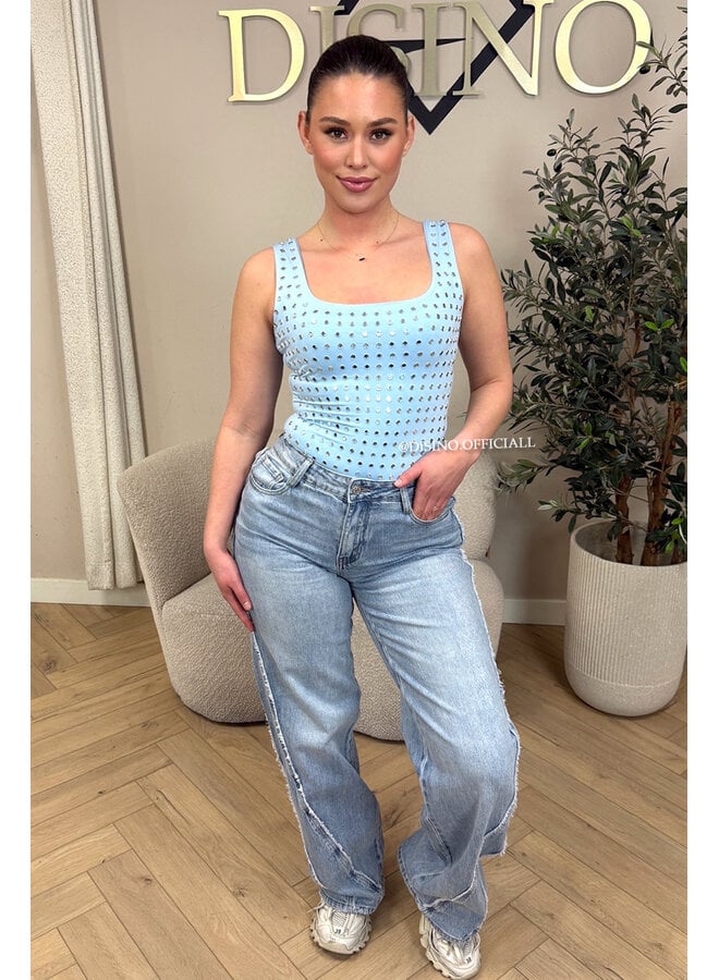 LIGHT BLUE - 'LYNN BODY' - VIRAL MIRROR STUDS BODYSUIT