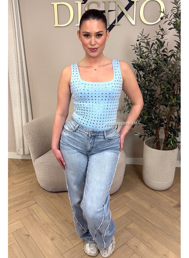 LIGHT BLUE - 'LYNN BODY' - VIRAL MIRROR STUDS BODYSUIT