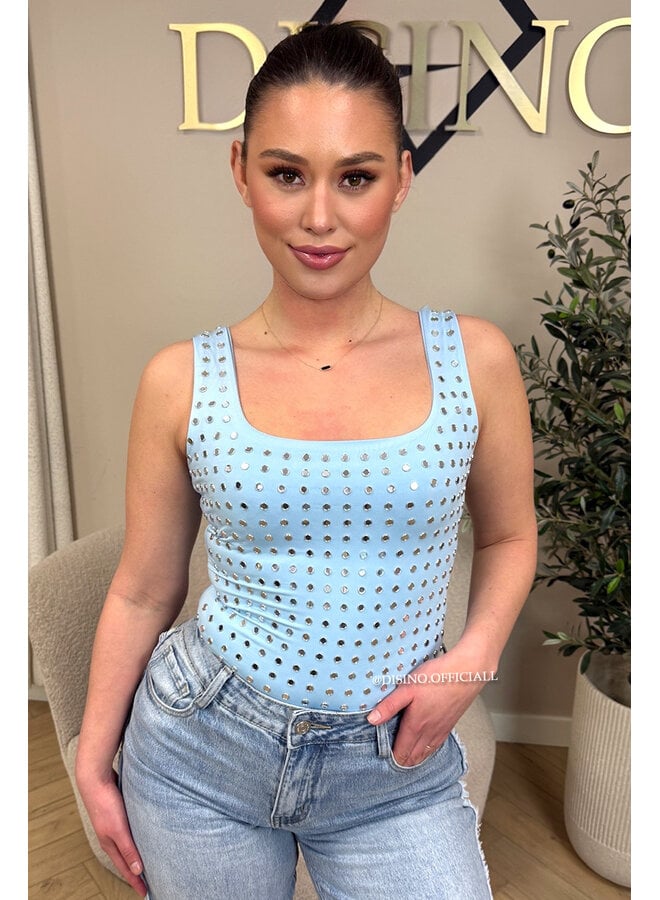 LIGHT BLUE - 'LYNN BODY' - VIRAL MIRROR STUDS BODYSUIT