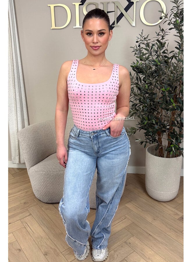 PINK - 'LYNN BODY' - VIRAL MIRROR STUDS BODYSUIT