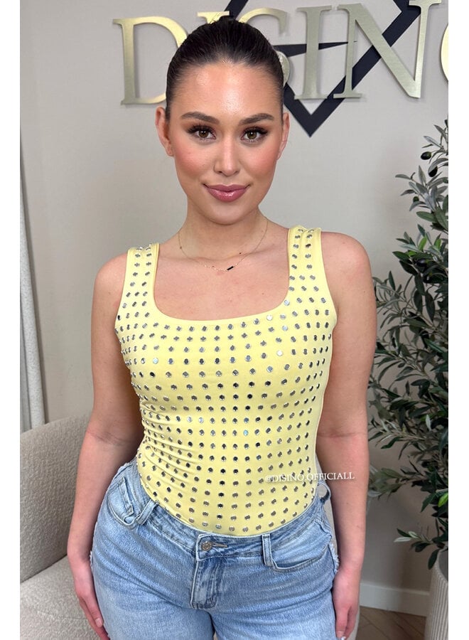 YELLOW - 'LYNN BODY' - VIRAL MIRROR STUDS BODYSUIT
