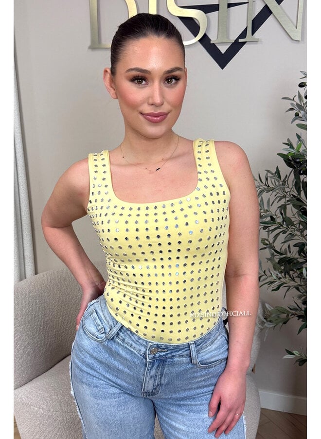 YELLOW - 'LYNN BODY' - VIRAL MIRROR STUDS BODYSUIT