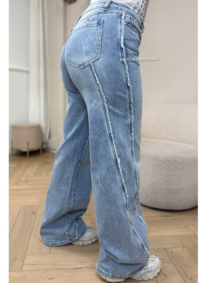 LIGHT BLUE - 'BLAIR JEANS' - SIDE SEAM STRETCH WIDE LEG JEANS