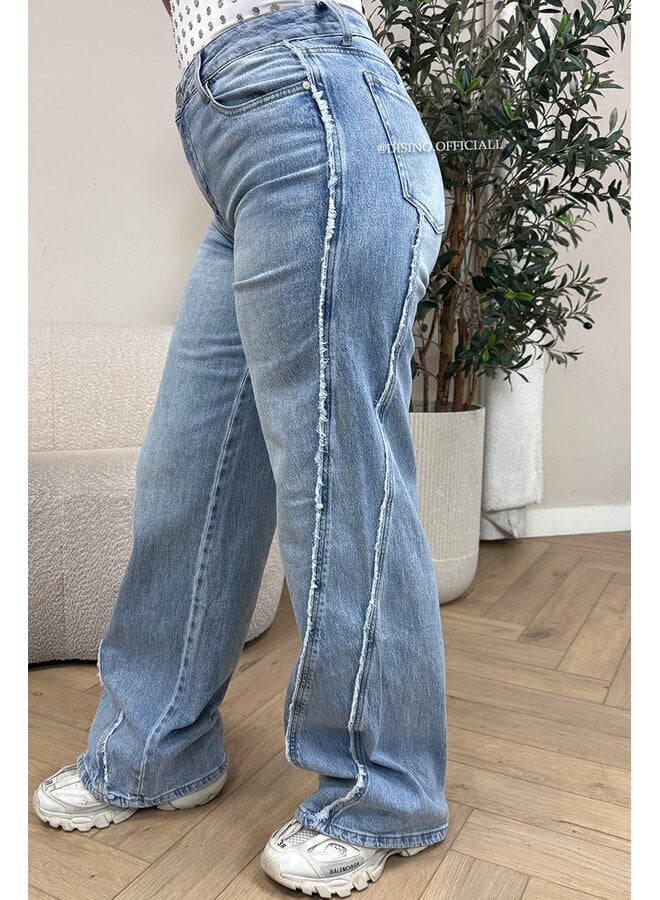 LIGHT BLUE - 'BLAIR JEANS' - SIDE SEAM STRETCH WIDE LEG JEANS