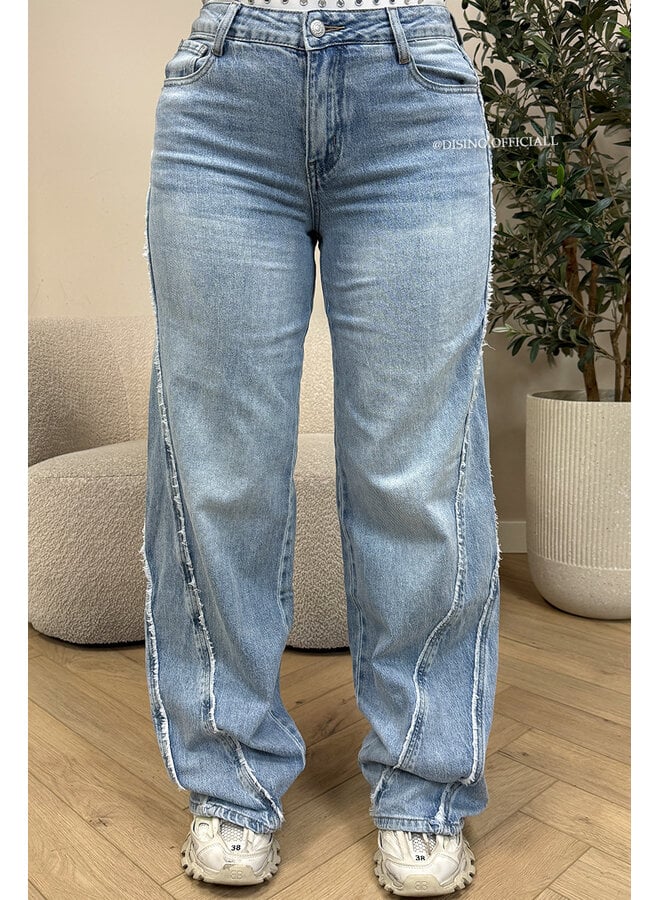 LIGHT BLUE - 'BLAIR JEANS' - SIDE SEAM STRETCH WIDE LEG JEANS