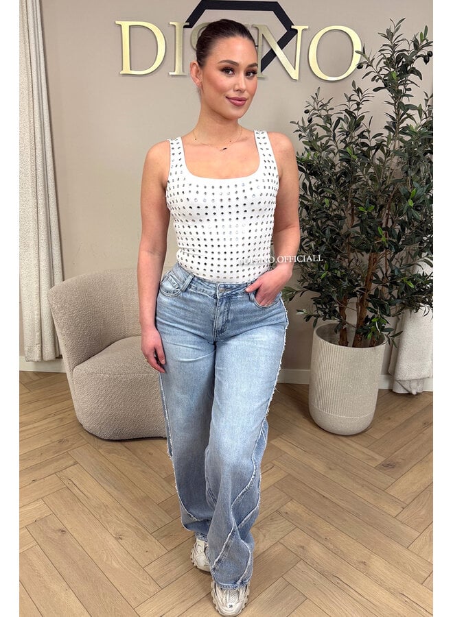 LIGHT BLUE - 'BLAIR JEANS' - SIDE SEAM STRETCH WIDE LEG JEANS