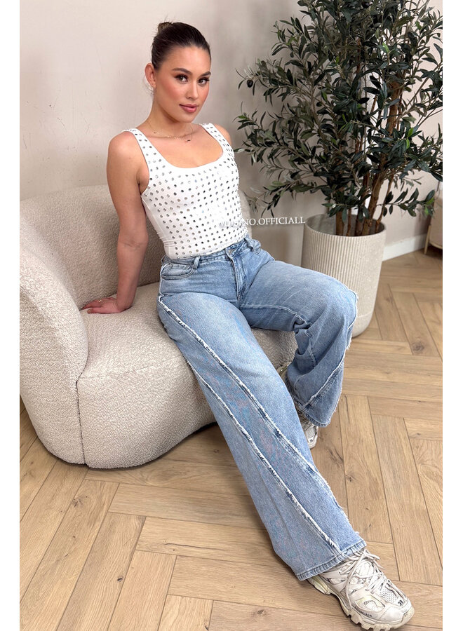 LIGHT BLUE - 'BLAIR JEANS' - SIDE SEAM STRETCH WIDE LEG JEANS