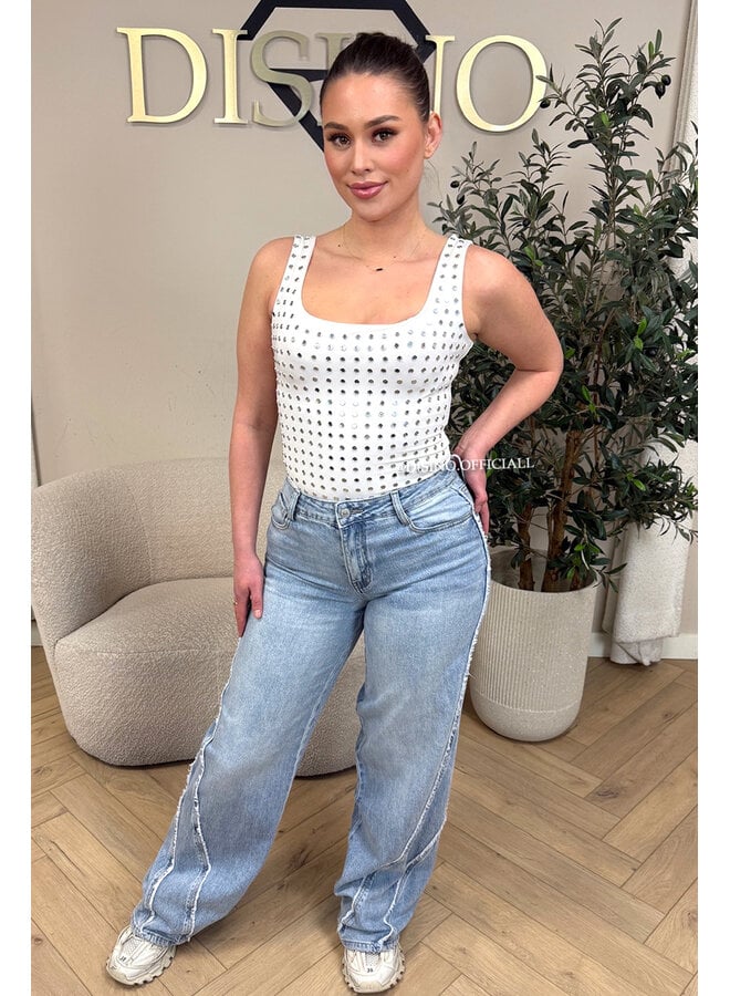 WHITE - 'LYNN BODY' - VIRAL MIRROR STUDS BODYSUIT