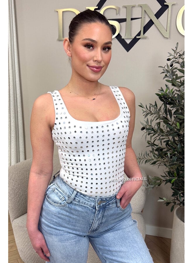 WHITE - 'LYNN BODY' - VIRAL MIRROR STUDS BODYSUIT