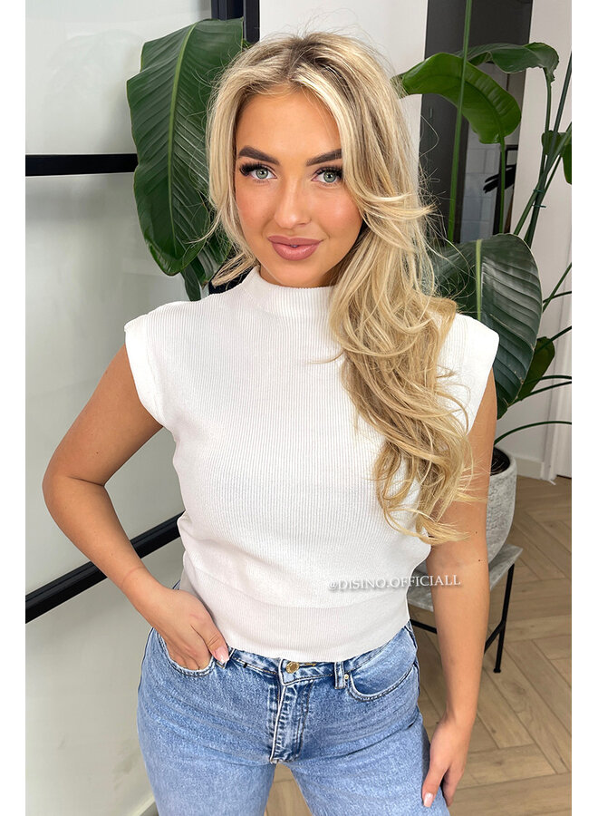 WHITE - 'CLEO' - BOYFRIEND PUFF SHOULDER TOP