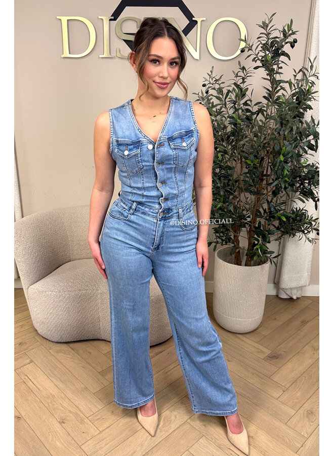BLUE - 'MILENA JUMPSUIT' - SUPER STRETCH DENIM JUMPSUIT