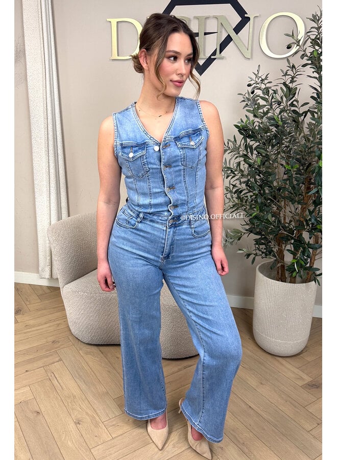 BLUE - 'MILENA JUMPSUIT' - SUPER STRETCH DENIM JUMPSUIT