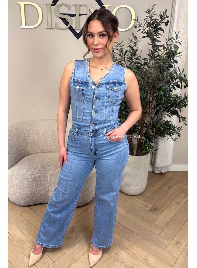 BLUE - 'MILENA JUMPSUIT' - SUPER STRETCH DENIM JUMPSUIT