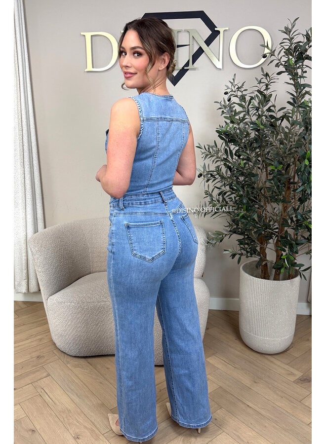 BLUE - 'MILENA JUMPSUIT' - SUPER STRETCH DENIM JUMPSUIT