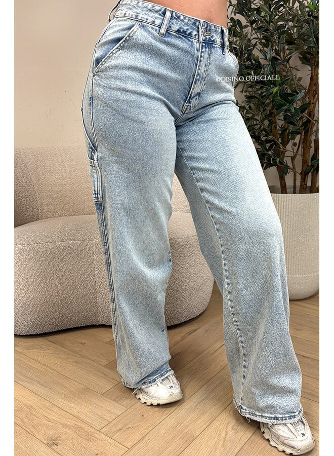 VINTAGE BLUE - 'CARPENTER JEANS' - STRETCH WIDE LEG CARGO JEANS