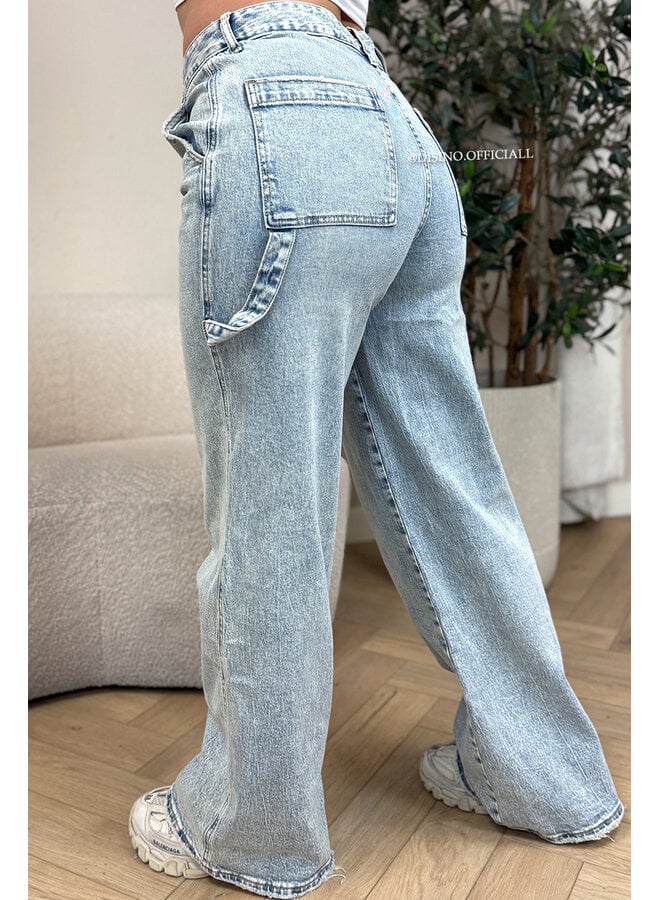 VINTAGE BLUE - 'CARPENTER JEANS' - STRETCH WIDE LEG CARGO JEANS