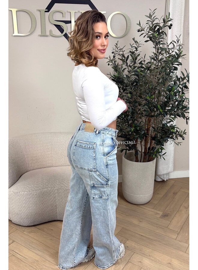 VINTAGE BLUE - 'CARPENTER JEANS' - STRETCH WIDE LEG CARGO JEANS