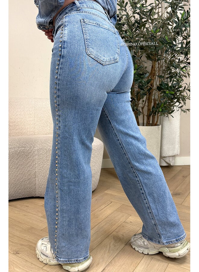BLUE - 'RAVEN JEANS' - STUDS EXCLUSIVE STRETCH WIDE LEG JEANS