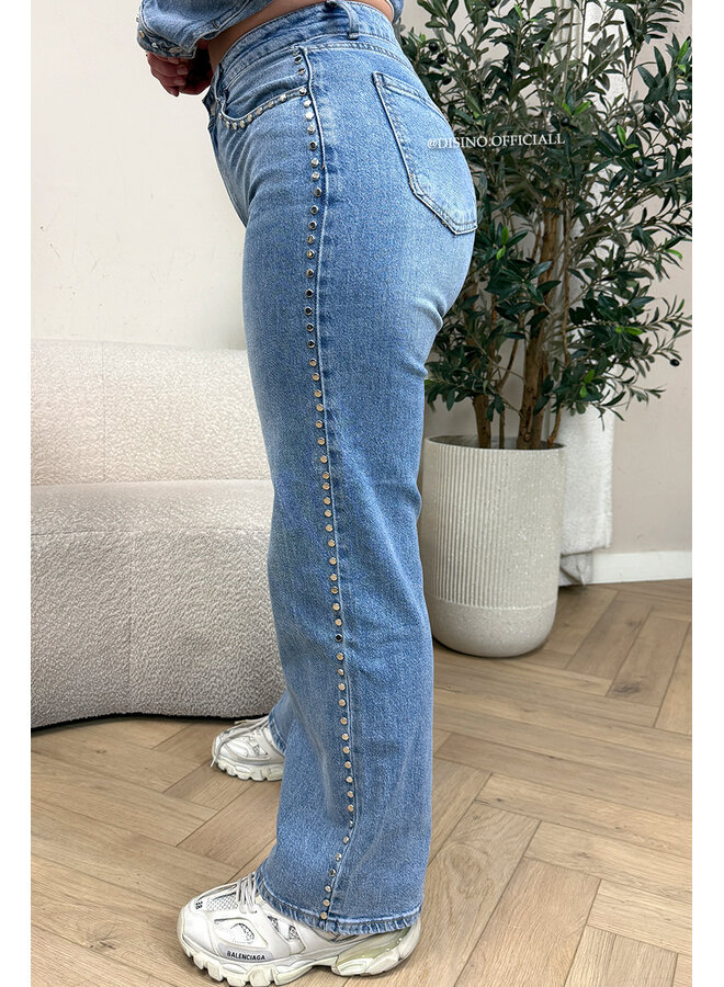 BLUE - 'RAVEN JEANS' - STUDS EXCLUSIVE STRETCH WIDE LEG JEANS
