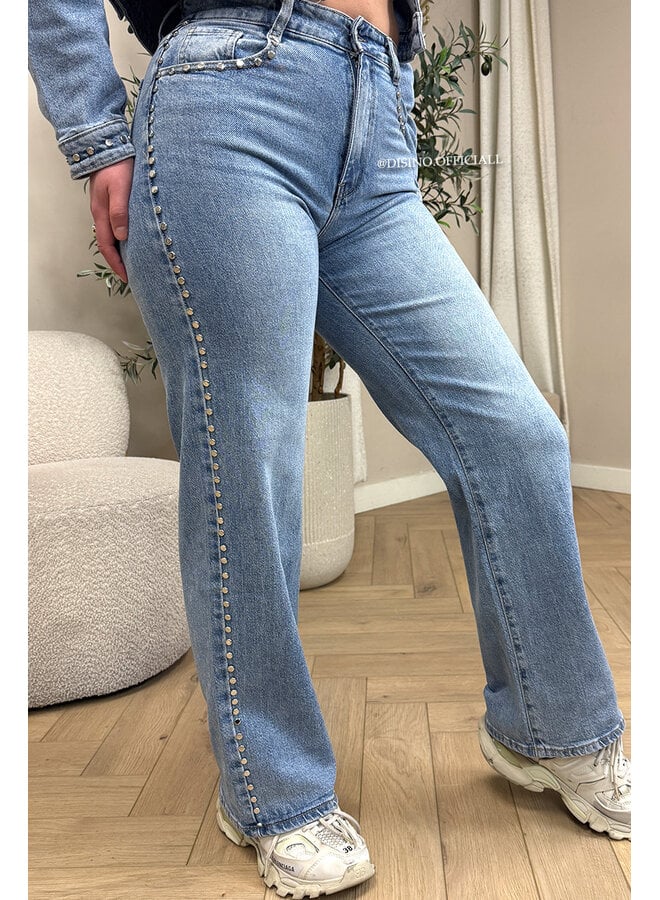 BLUE - 'RAVEN JEANS' - STUDS EXCLUSIVE STRETCH WIDE LEG JEANS