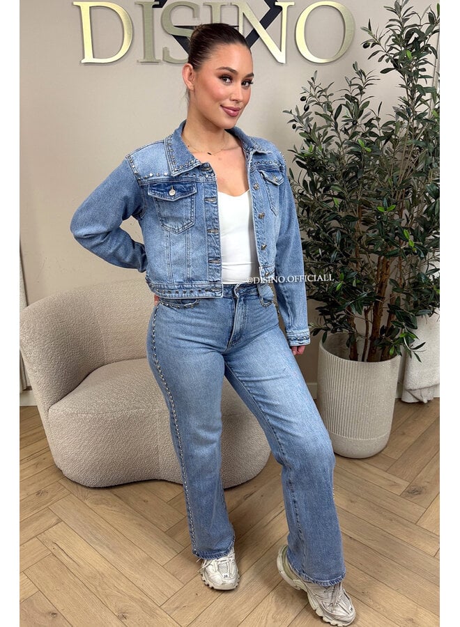 BLUE - 'RAVEN JEANS' - STUDS EXCLUSIVE STRETCH WIDE LEG JEANS