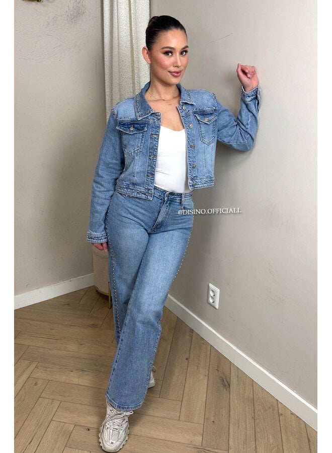 BLUE - 'RAVEN JEANS' - STUDS EXCLUSIVE STRETCH WIDE LEG JEANS