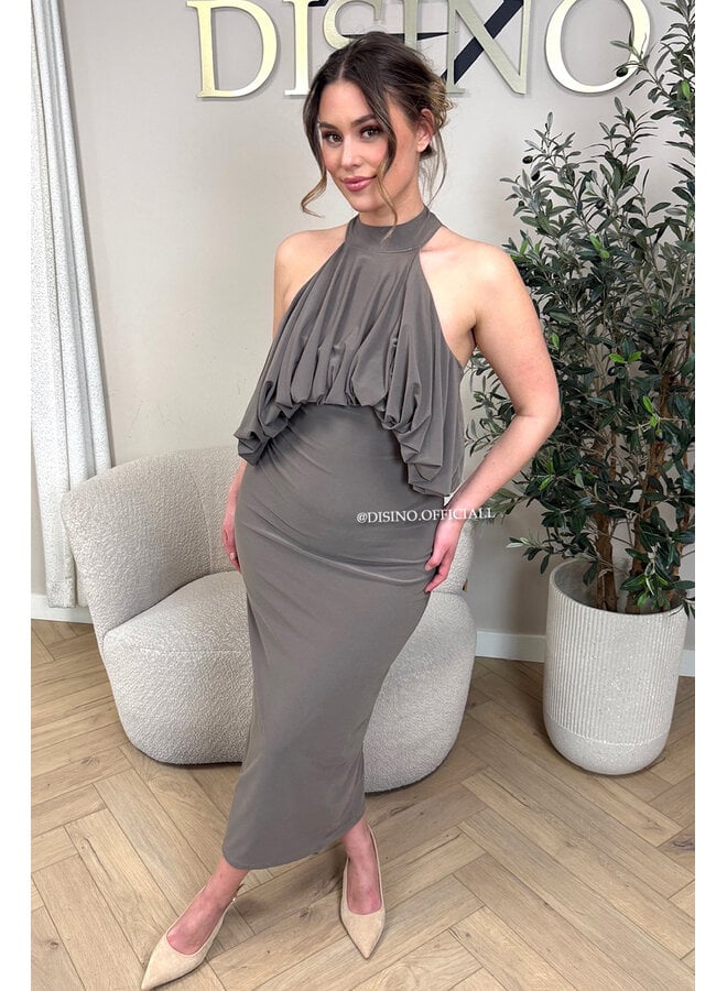 TAUPE - 'ESILA DRESS' - OPEN BACK MAXI DRESS