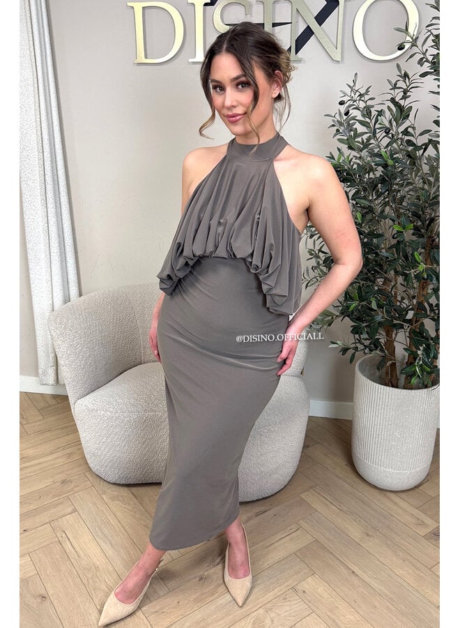 TAUPE - 'ESILA DRESS' - OPEN BACK MAXI DRESS