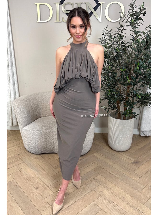 TAUPE - 'ESILA DRESS' - OPEN BACK MAXI DRESS