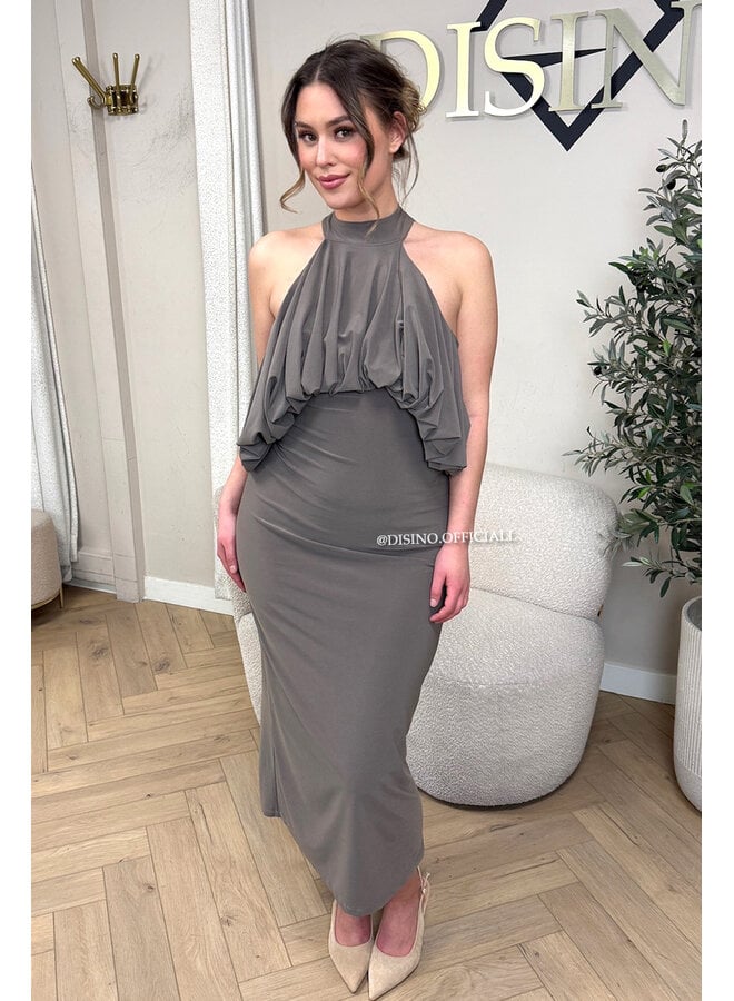 TAUPE - 'ESILA DRESS' - OPEN BACK MAXI DRESS
