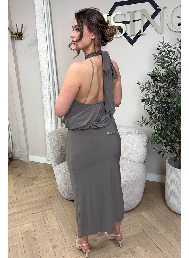 TAUPE - 'ESILA DRESS' - OPEN BACK MAXI DRESS