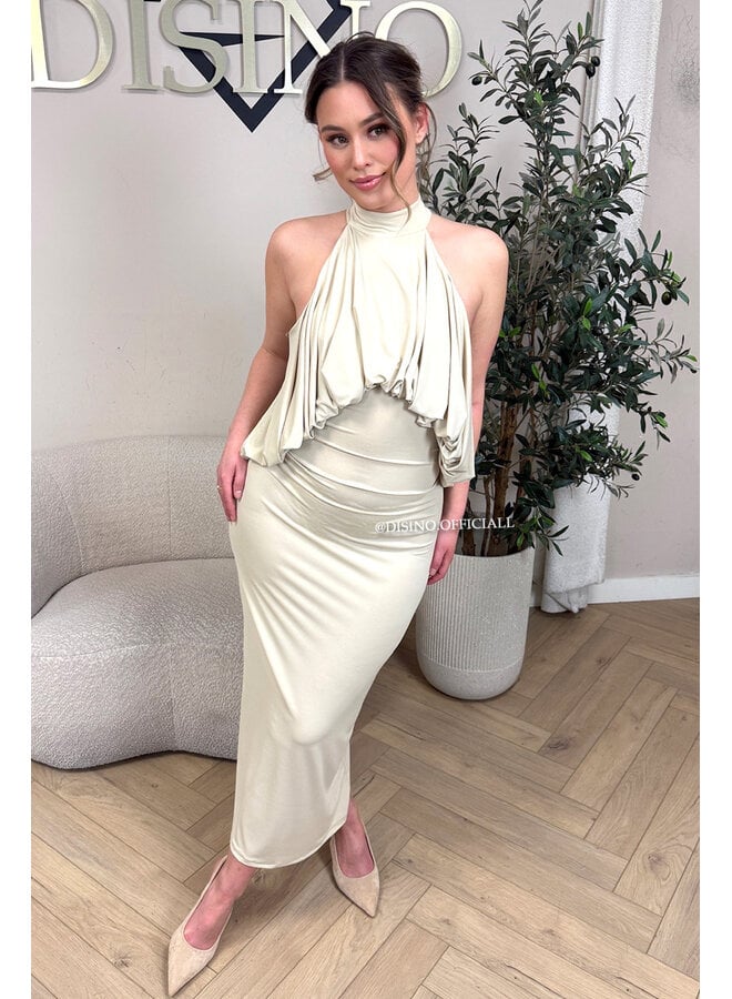 BEIGE - 'ESILA DRESS' - OPEN BACK MAXI DRESS