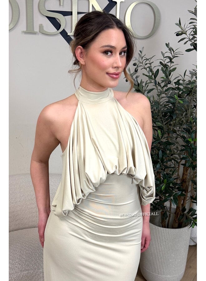 BEIGE - 'ESILA DRESS' - OPEN BACK MAXI DRESS