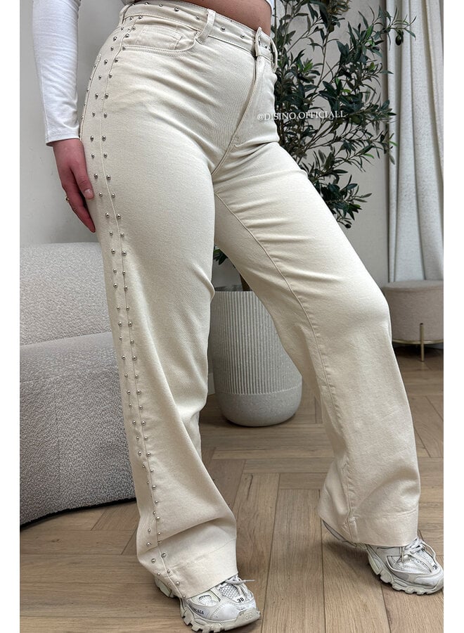 ECRU - 'REGINA JEANS' - SUPER STRETCH STUDS WIDE LEG JEANS