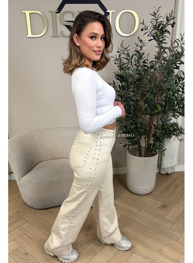 ECRU - 'REGINA JEANS' - SUPER STRETCH STUDS WIDE LEG JEANS