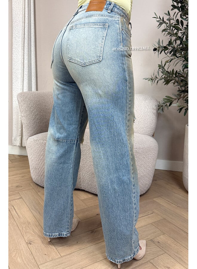 DIRTY WASH - 'LYON JEANS' - HIGH WAIST RIPPED STRETCH BARREL JEANS