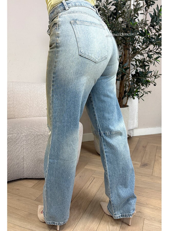 DIRTY WASH - 'LYON JEANS' - HIGH WAIST RIPPED STRETCH BARREL JEANS