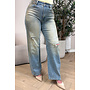 DIRTY WASH - 'LYON JEANS' - HIGH WAIST RIPPED STRETCH BARREL JEANS