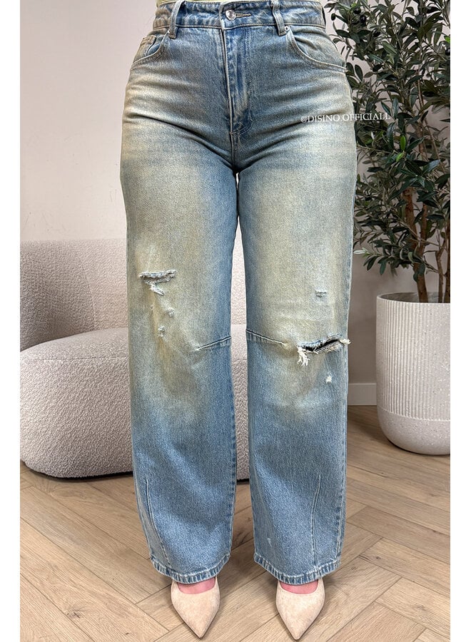 DIRTY WASH - 'LYON JEANS' - HIGH WAIST RIPPED STRETCH BARREL JEANS