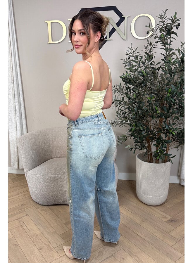 DIRTY WASH - 'LYON JEANS' - HIGH WAIST RIPPED STRETCH BARREL JEANS