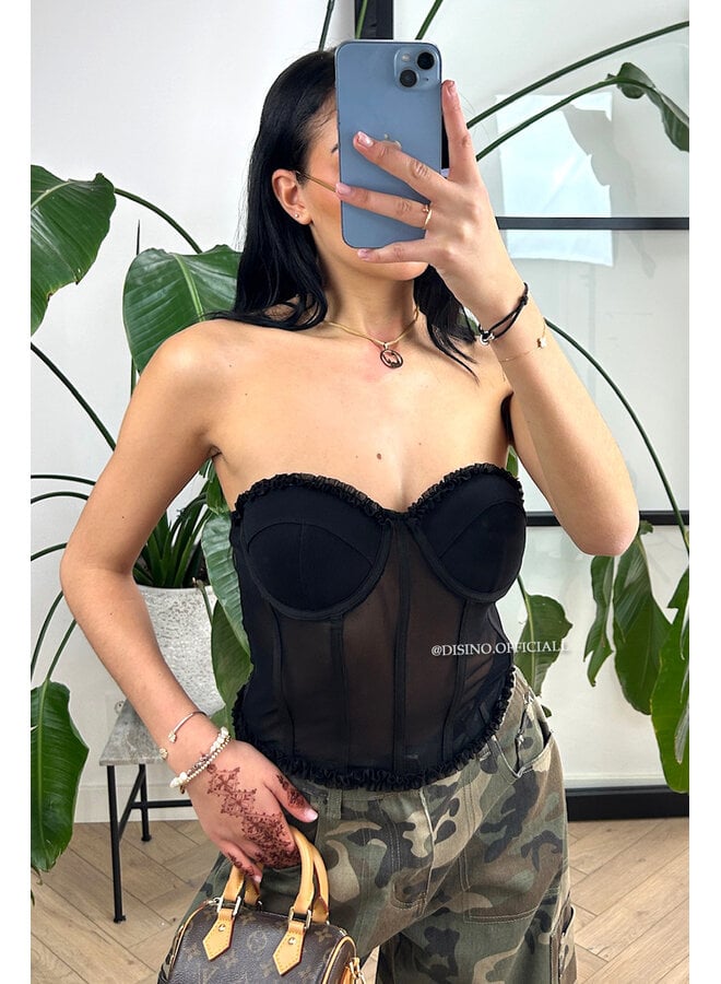 BLACK - 'ALEYNA CORSET' - MESH CORSET TOP